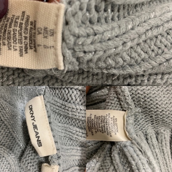DKNY jeans cable knit v-neck gray silver sweater L - Picture 8 of 8